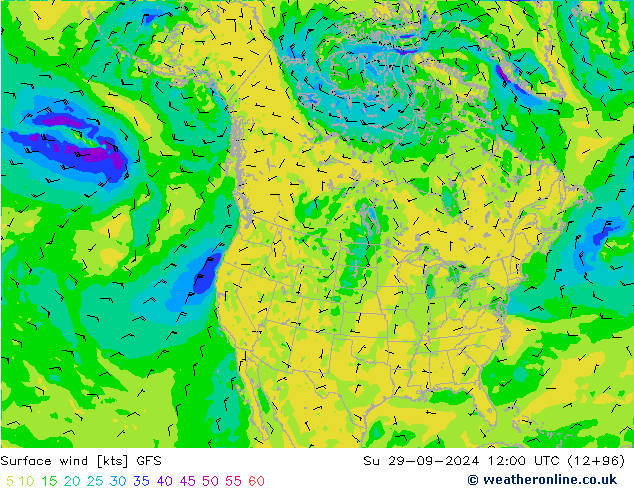 Vent 10 m GFS dim 29.09.2024 12 UTC