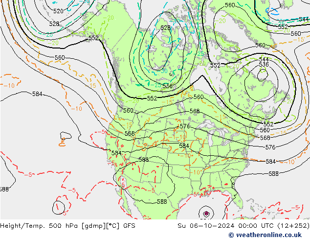 Z500/Rain (+SLP)/Z850 GFS dim 06.10.2024 00 UTC