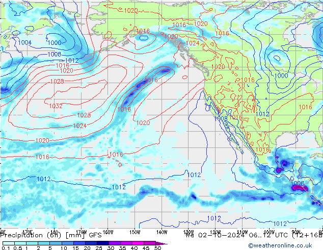 Précipitation (6h) GFS mer 02.10.2024 12 UTC