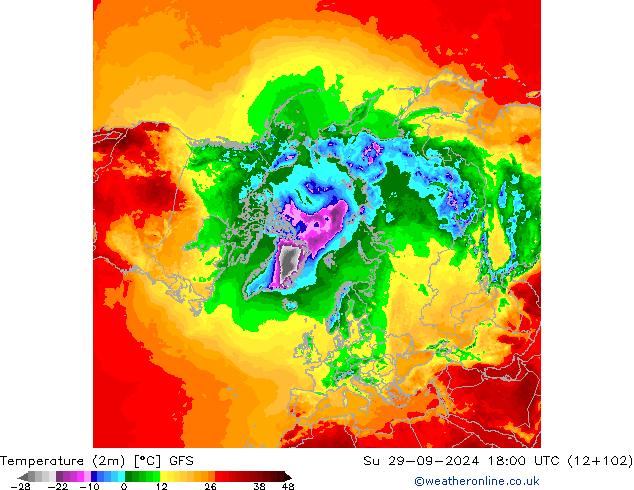 température (2m) GFS dim 29.09.2024 18 UTC