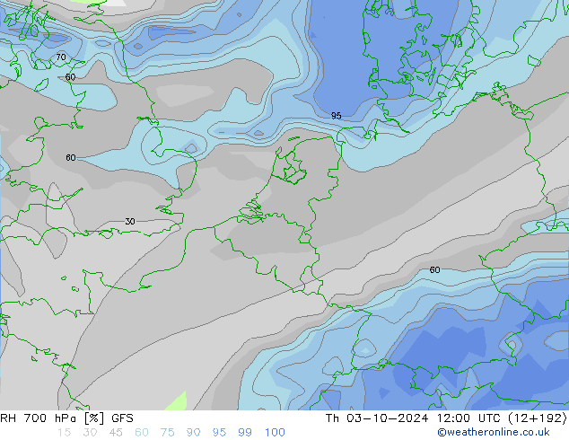 RH 700 hPa GFS Do 03.10.2024 12 UTC