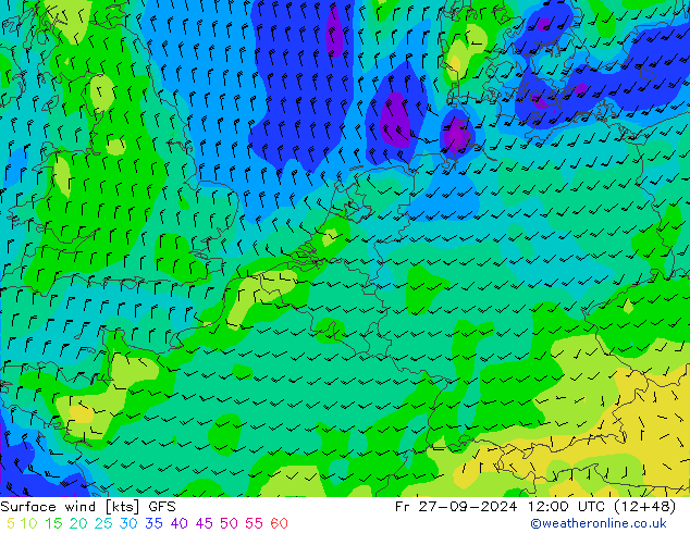 Surface wind GFS Fr 27.09.2024 12 UTC