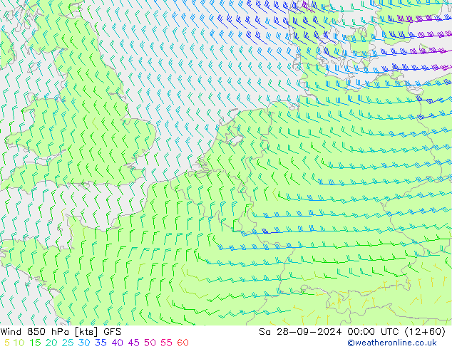 Wind 850 hPa GFS So 28.09.2024 00 UTC