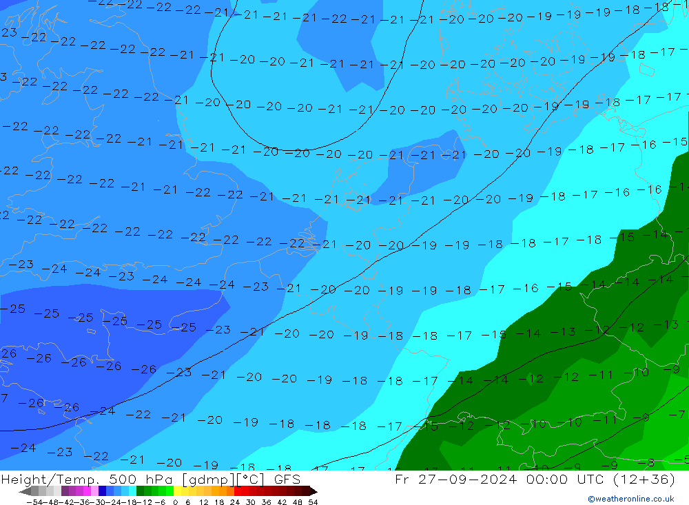 Yükseklik/Sıc. 500 hPa GFS Cu 27.09.2024 00 UTC