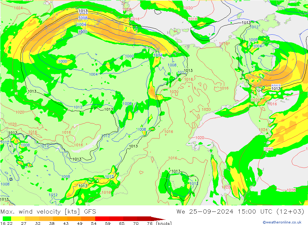 Max. wind velocity GFS mer 25.09.2024 15 UTC