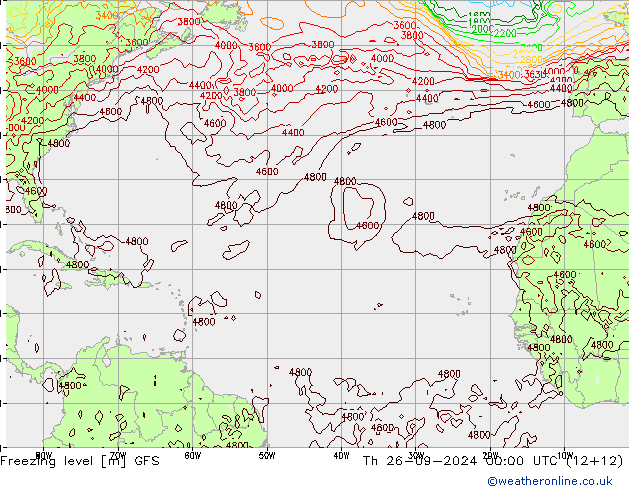 Zero termico GFS gio 26.09.2024 00 UTC