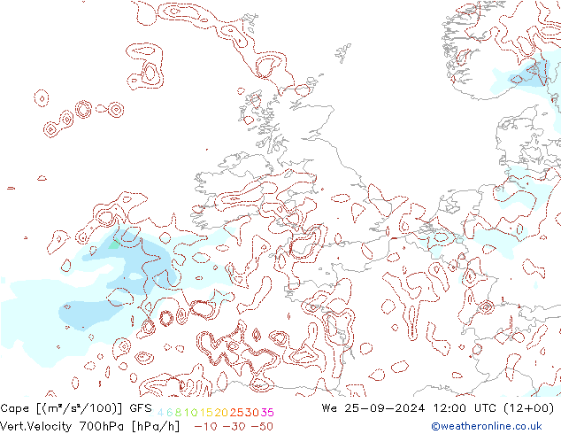 Cape GFS śro. 25.09.2024 12 UTC