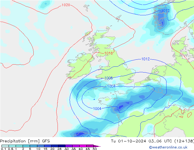 Précipitation GFS mar 01.10.2024 06 UTC