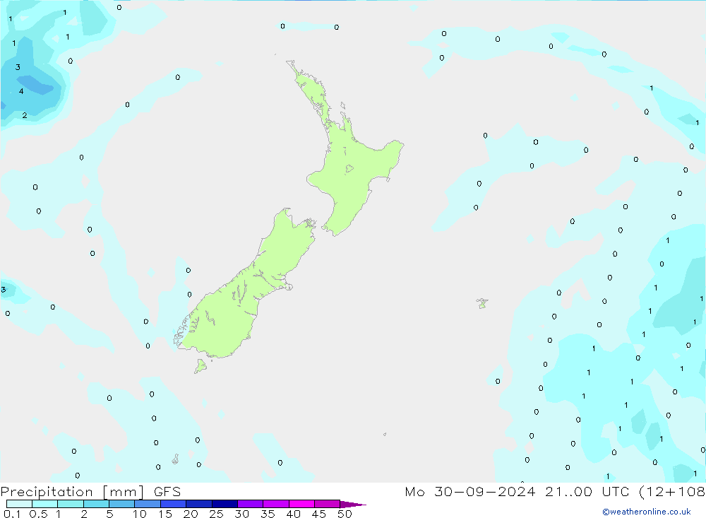 Srážky GFS Po 30.09.2024 00 UTC