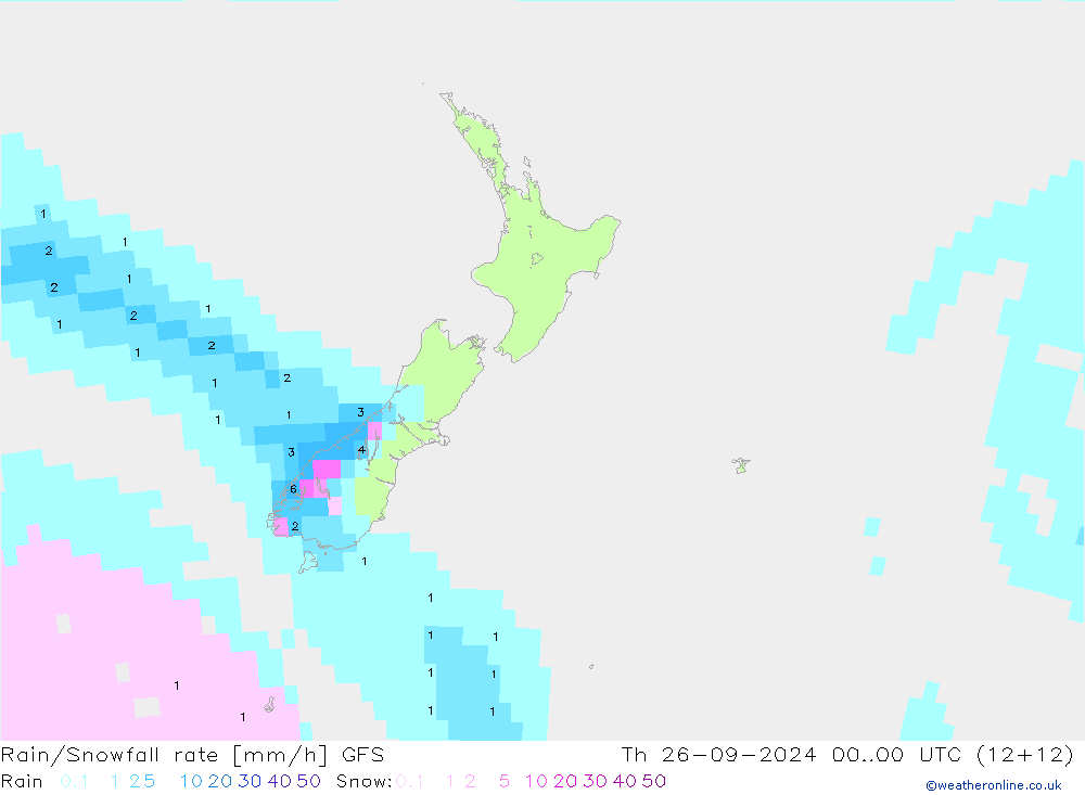 Rain/Snowfall rate GFS Qui 26.09.2024 00 UTC