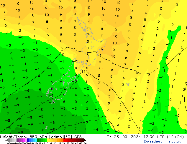 Z500/Rain (+SLP)/Z850 GFS чт 26.09.2024 12 UTC