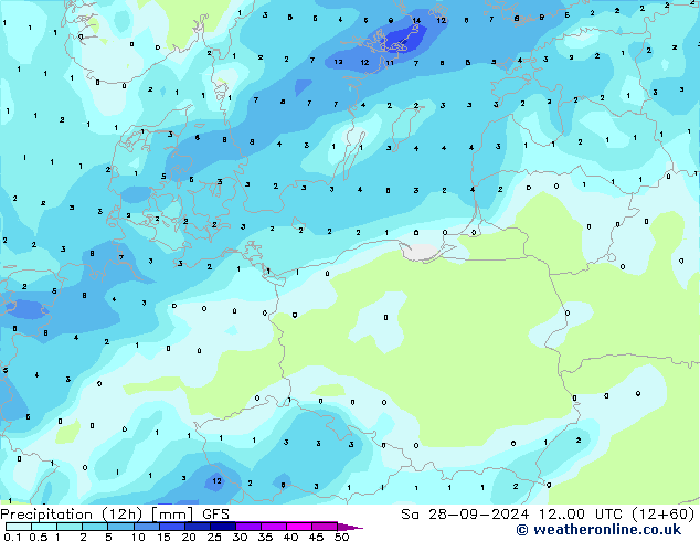 Précipitation (12h) GFS sam 28.09.2024 00 UTC