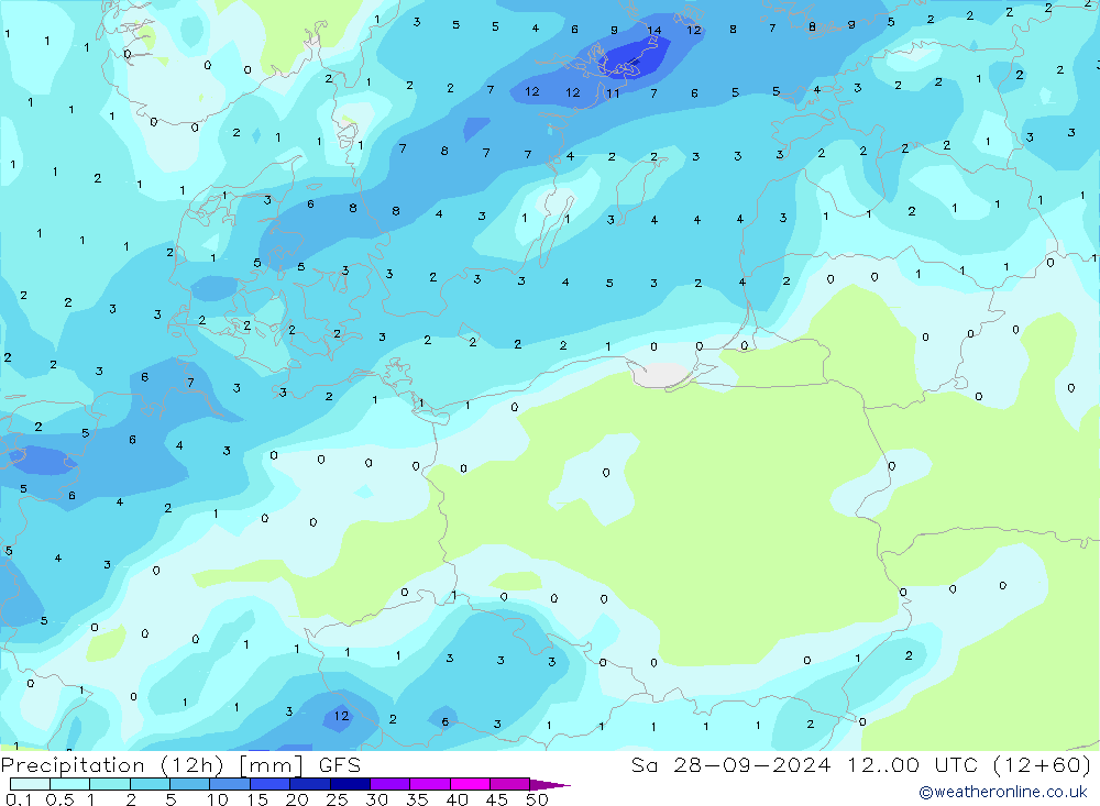 Precipitação (12h) GFS Sáb 28.09.2024 00 UTC