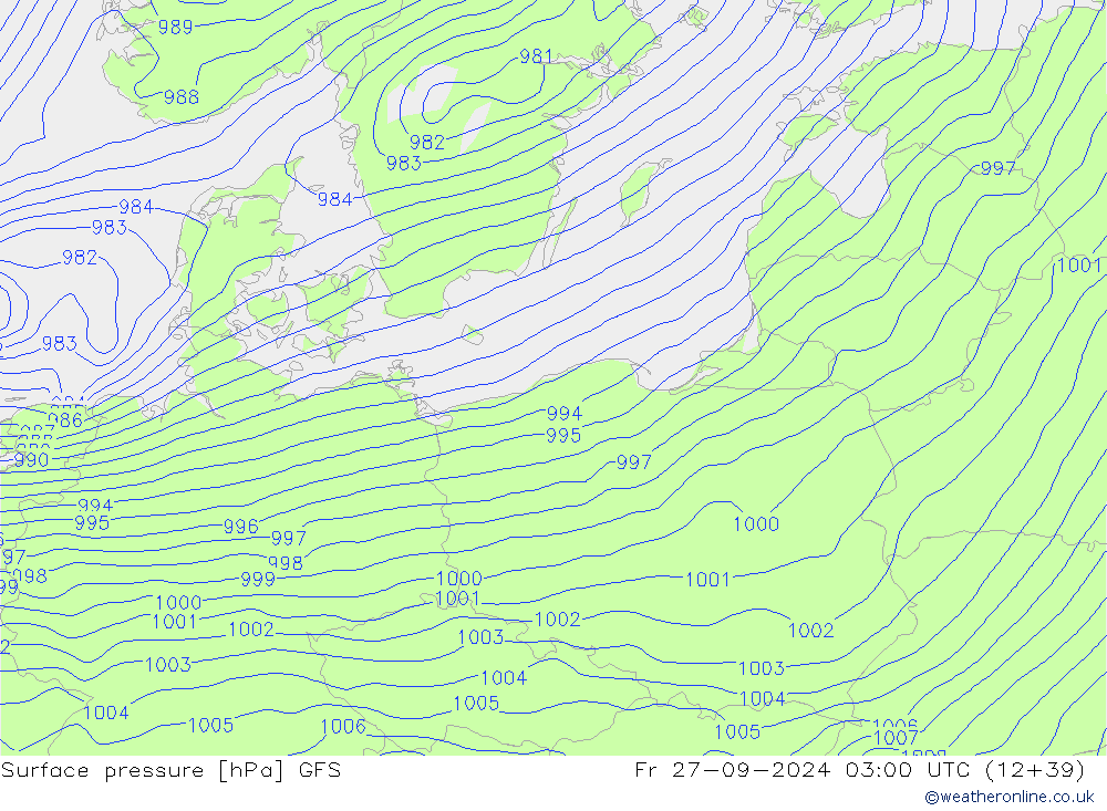 Pressione al suolo GFS ven 27.09.2024 03 UTC