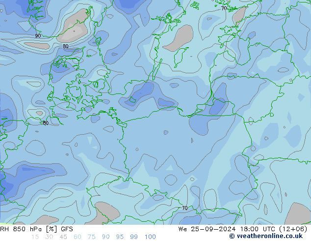 Humidité rel. 850 hPa GFS mer 25.09.2024 18 UTC