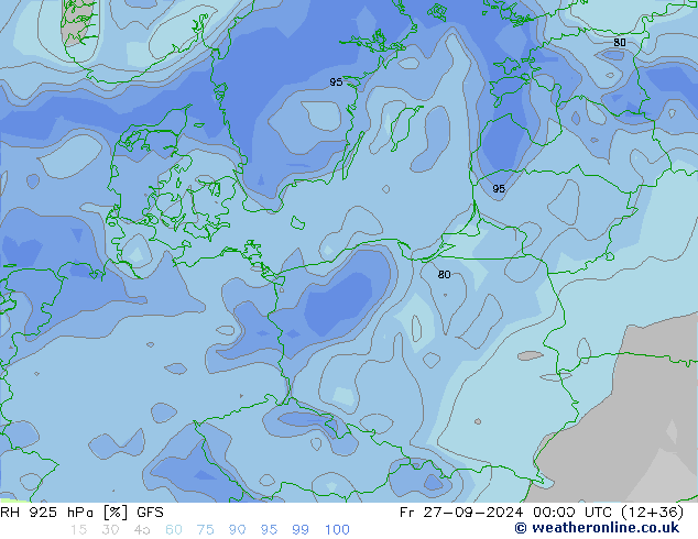 RH 925 hPa GFS Fr 27.09.2024 00 UTC