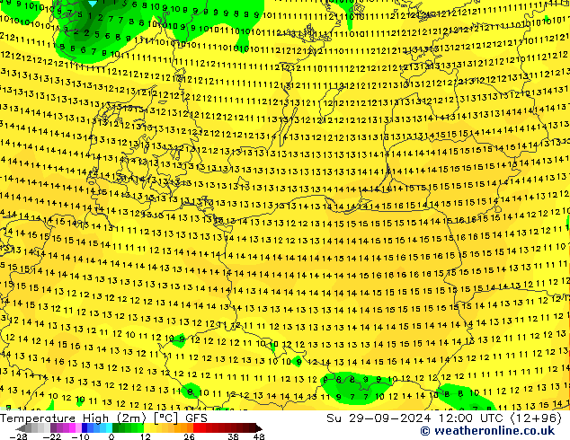 Maksimum Değer (2m) GFS Paz 29.09.2024 12 UTC