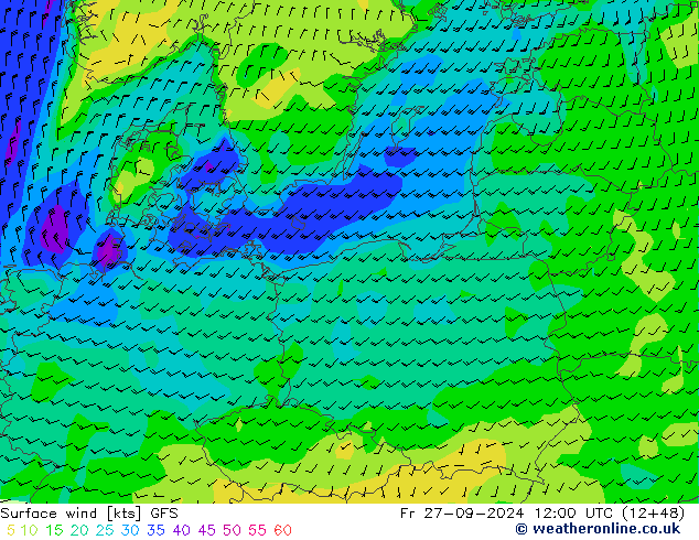 Surface wind GFS Fr 27.09.2024 12 UTC