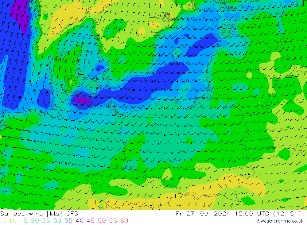 Vento 10 m GFS Sex 27.09.2024 15 UTC