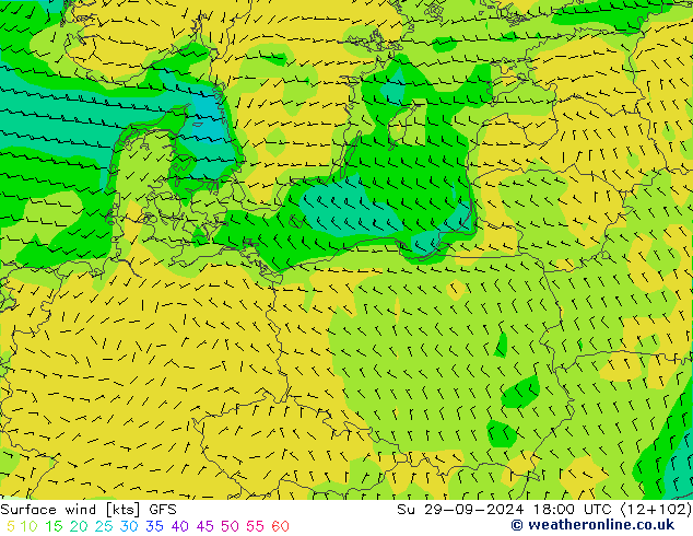 Rüzgar 10 m GFS Paz 29.09.2024 18 UTC