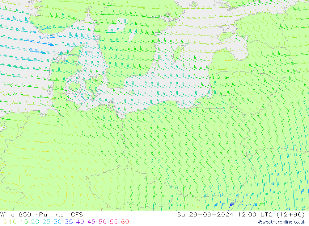 ветер 850 гПа GFS Вс 29.09.2024 12 UTC
