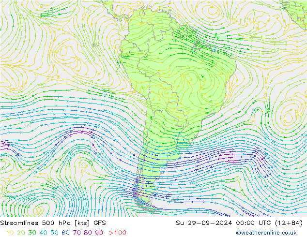 Línea de corriente 500 hPa GFS dom 29.09.2024 00 UTC