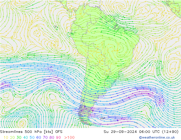 Streamlines 500 hPa GFS Su 29.09.2024 06 UTC