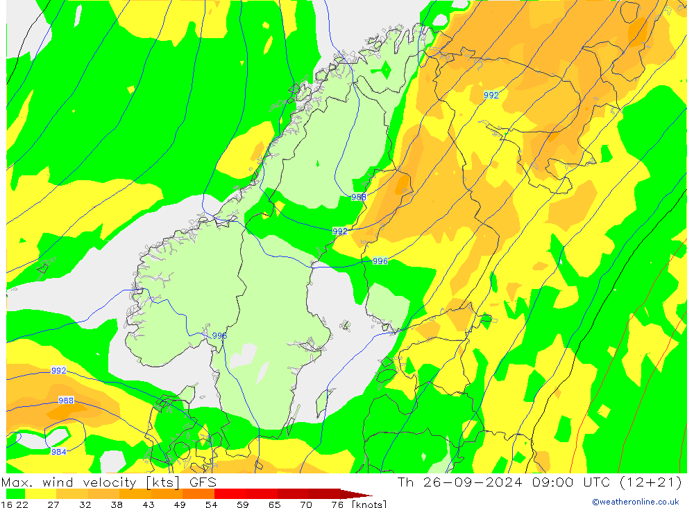 Max. wind velocity GFS Th 26.09.2024 09 UTC