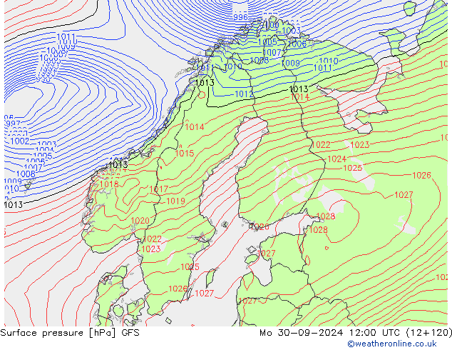 Luchtdruk (Grond) GFS ma 30.09.2024 12 UTC