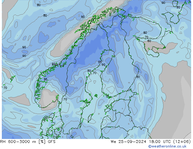 Humedad rel. 600-3000m GFS mié 25.09.2024 18 UTC