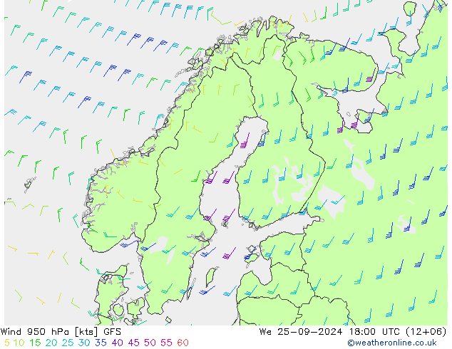 Prec 6h/Wind 10m/950 GFS ср 25.09.2024 18 UTC