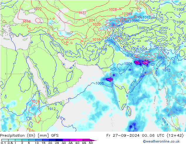 осадки (6h) GFS пт 27.09.2024 06 UTC