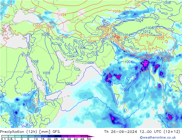 Precipitation (12h) GFS Čt 26.09.2024 00 UTC