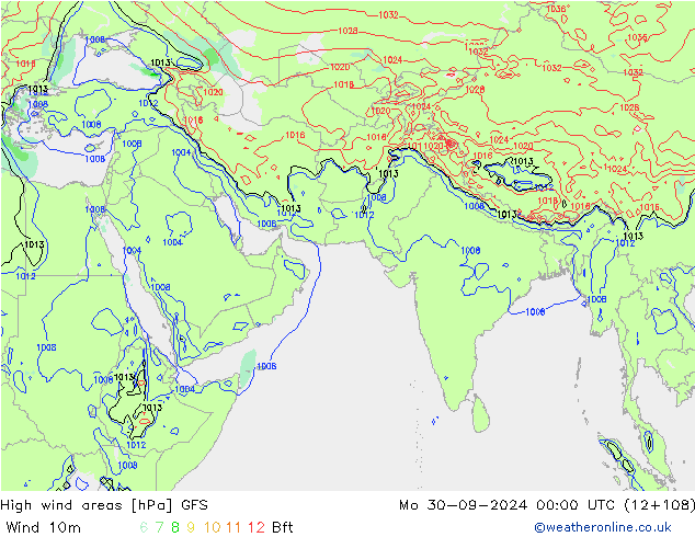 High wind areas GFS Mo 30.09.2024 00 UTC