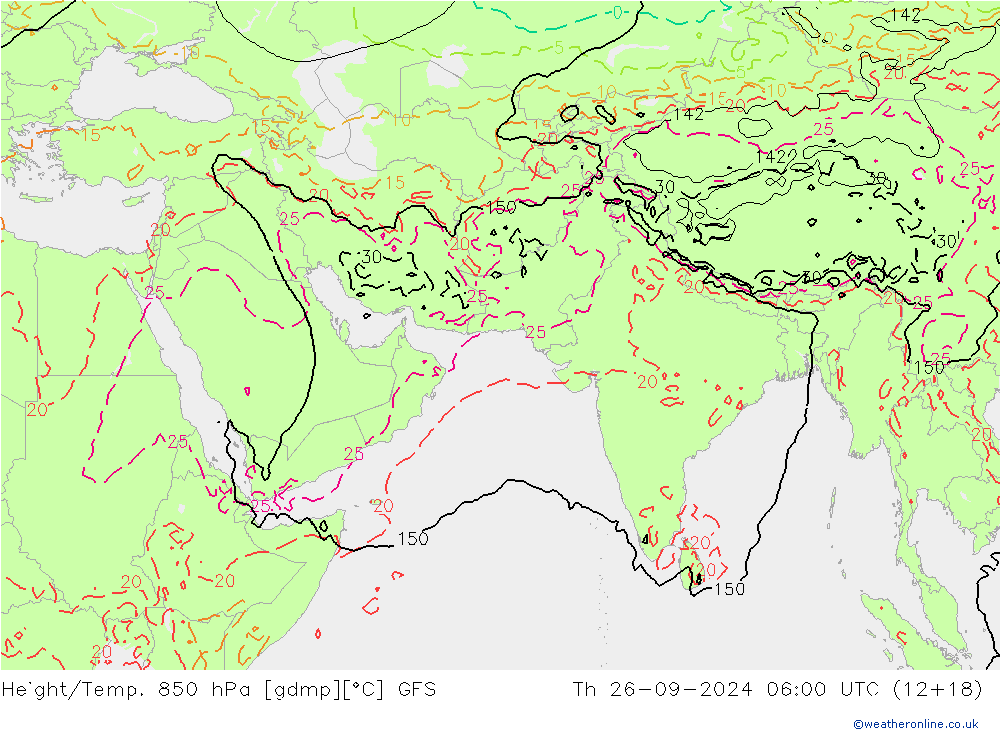 Géop./Temp. 850 hPa GFS jeu 26.09.2024 06 UTC