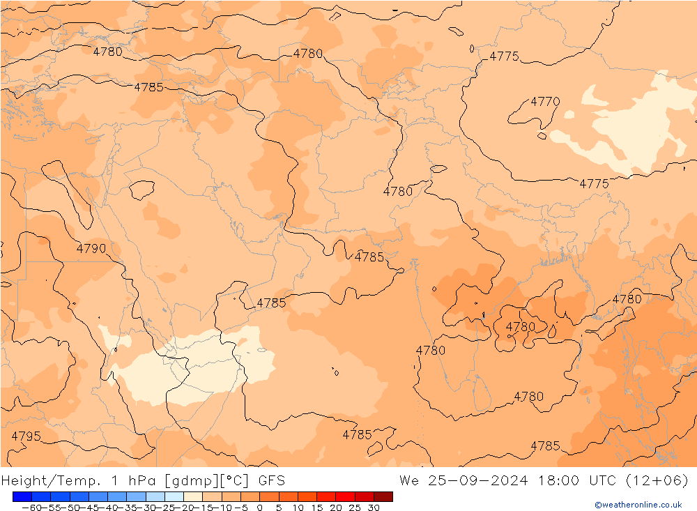 Yükseklik/Sıc. 1 hPa GFS Çar 25.09.2024 18 UTC