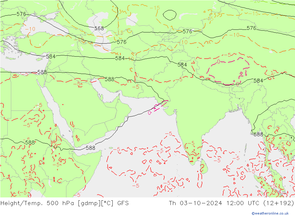 Height/Temp. 500 hPa GFS Čt 03.10.2024 12 UTC