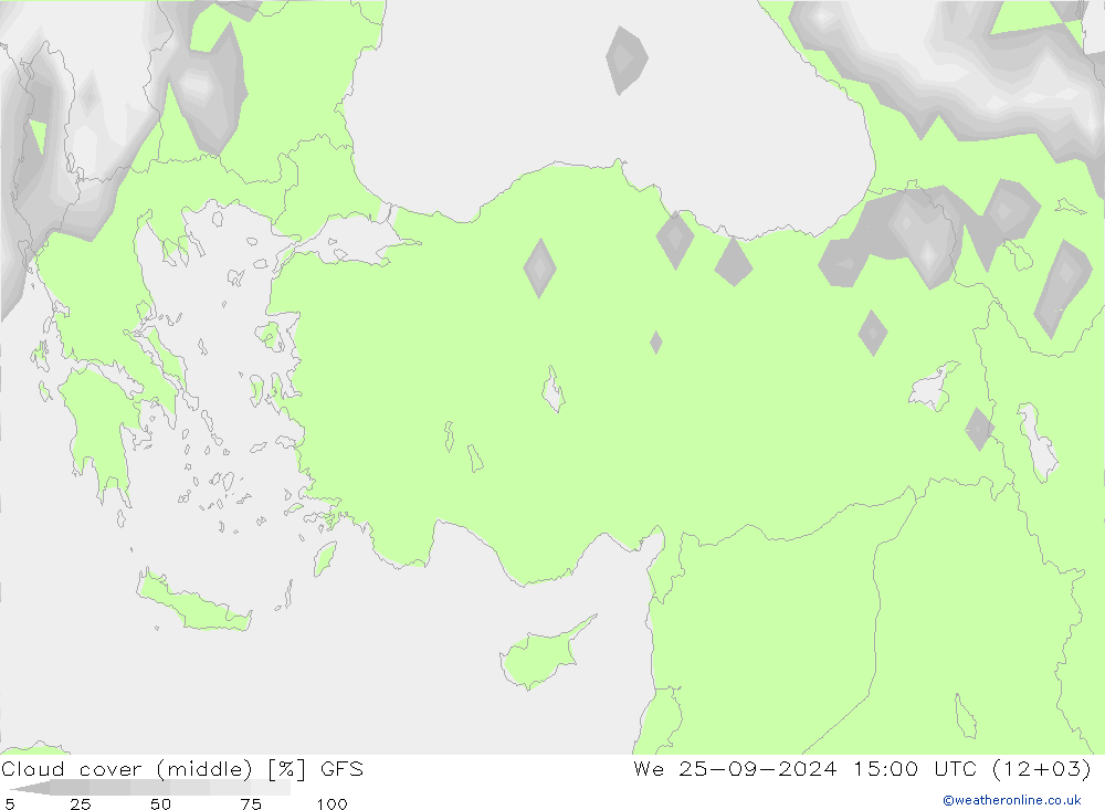 Bewolking (Middelb.) GFS wo 25.09.2024 15 UTC