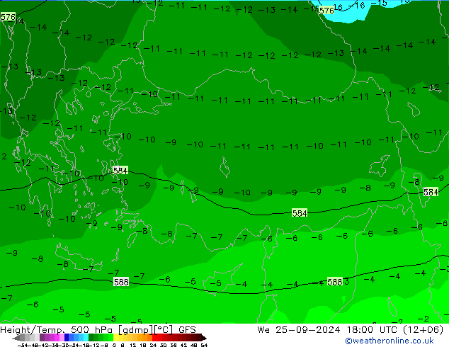 Z500/Rain (+SLP)/Z850 GFS śro. 25.09.2024 18 UTC