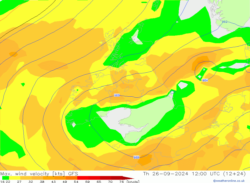 Max. wind velocity GFS gio 26.09.2024 12 UTC