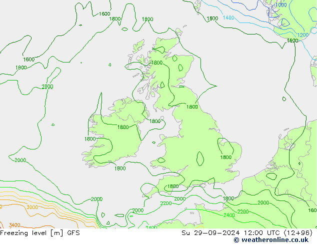 Freezing level GFS Вс 29.09.2024 12 UTC