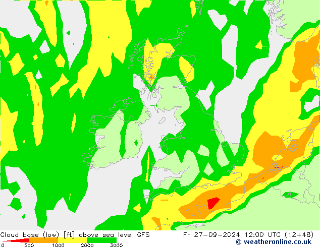 Cloud base (low) GFS ven 27.09.2024 12 UTC