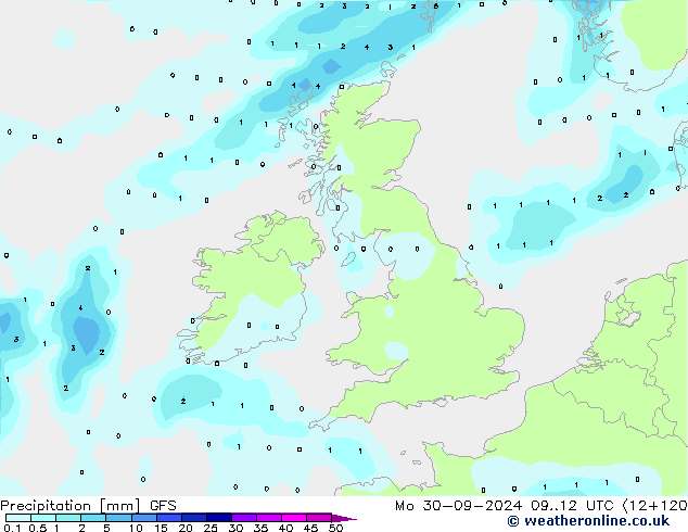 Precipitation GFS Mo 30.09.2024 12 UTC