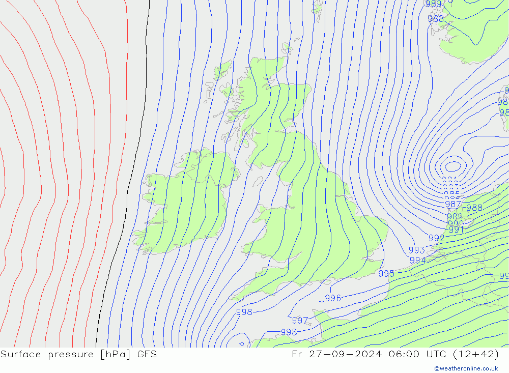 Atmosférický tlak GFS Pá 27.09.2024 06 UTC