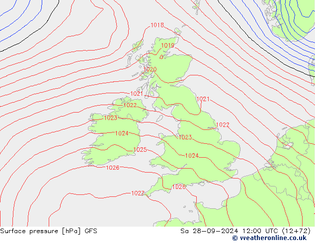 Atmosférický tlak GFS So 28.09.2024 12 UTC