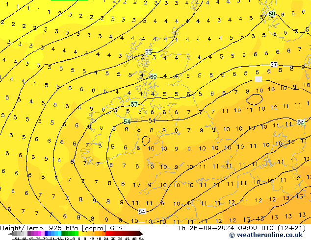 Hoogte/Temp. 925 hPa GFS do 26.09.2024 09 UTC