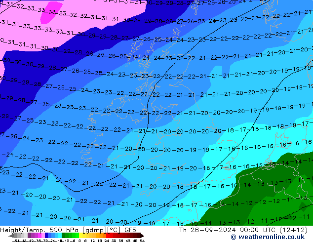 Height/Temp. 500 hPa GFS Do 26.09.2024 00 UTC