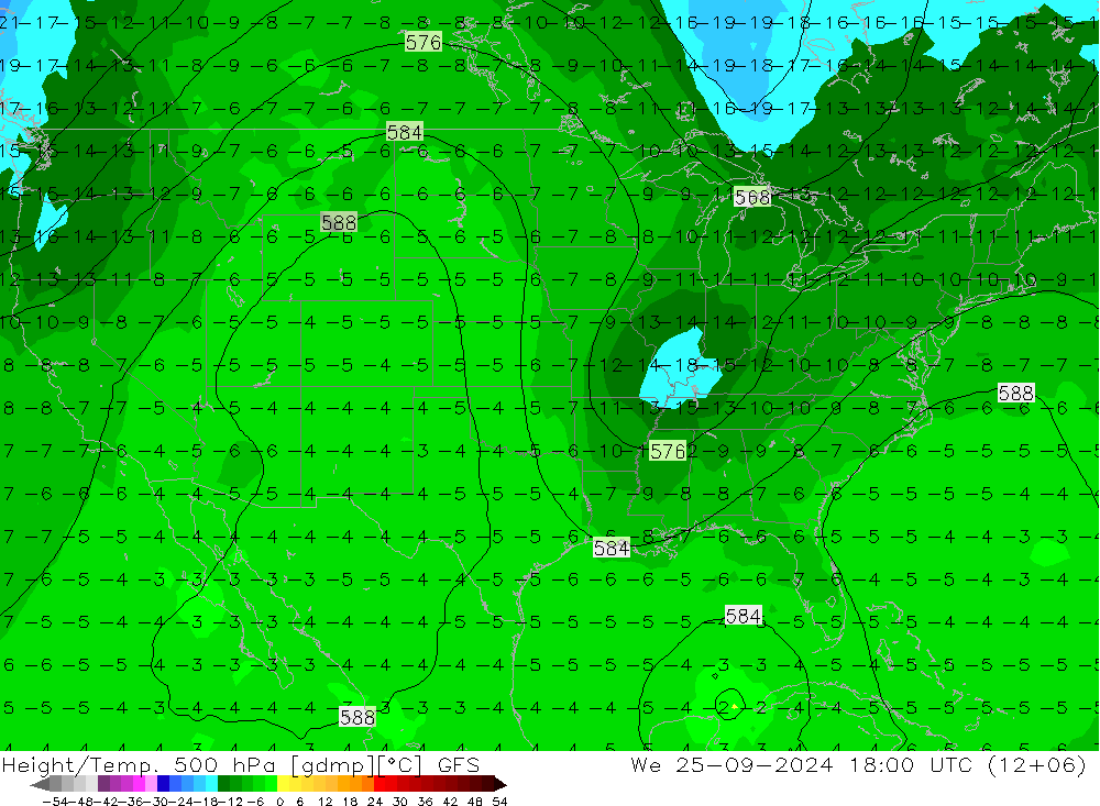 Height/Temp. 500 hPa GFS St 25.09.2024 18 UTC