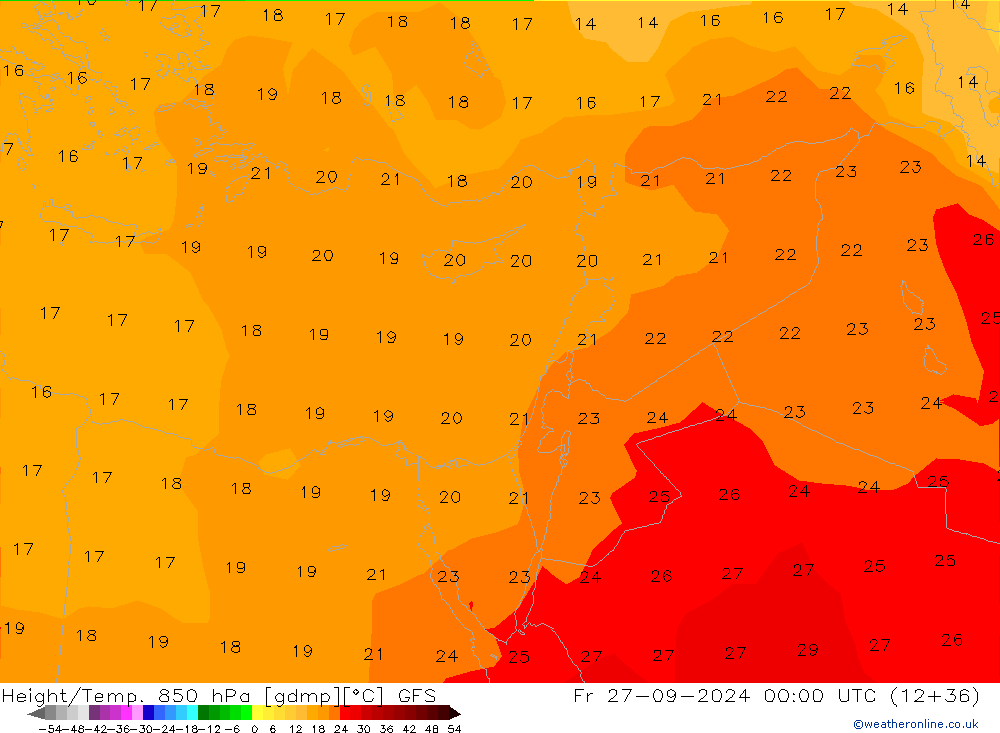 Yükseklik/Sıc. 850 hPa GFS Cu 27.09.2024 00 UTC