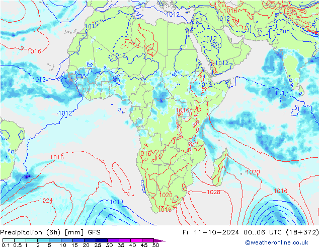 осадки (6h) GFS пт 11.10.2024 06 UTC